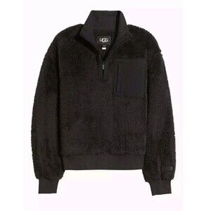 Ugg Women's Janeann Half Zip Fleece‎ Fur Pullover Sweater Black MSRP $120